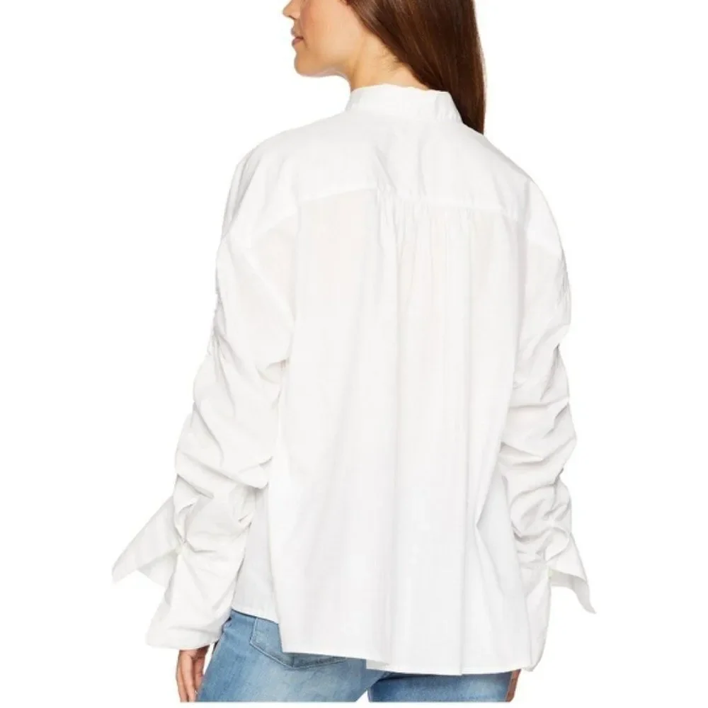 NWT FREE PEOPLE Puff Ruched Sleeve Button Shirt M